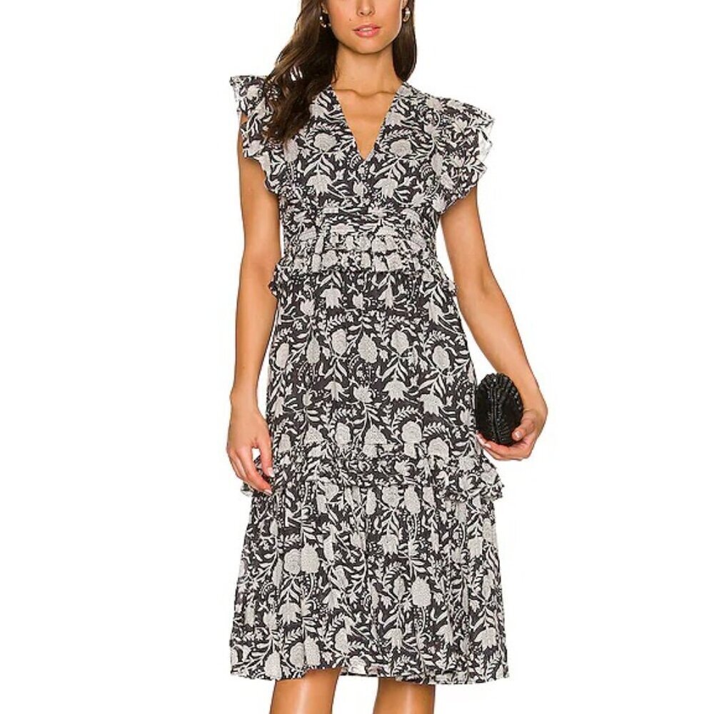 Cleobella Cherie Floral Tiered Ruffle Midi Dress Garden Boho - Medium